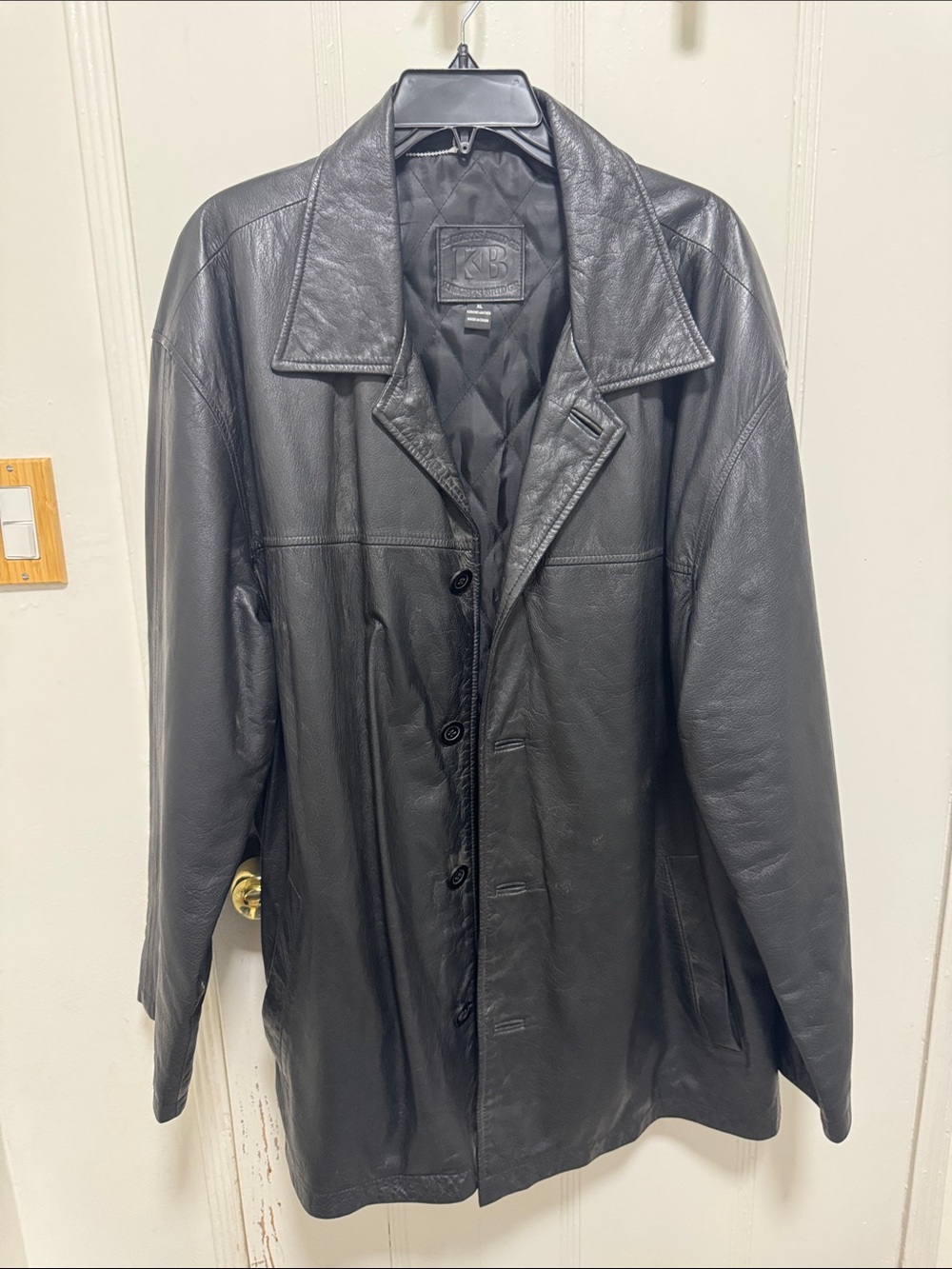 KB Black Leather Button-Front Coat